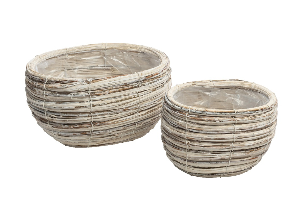 Holzspan-Pflanzkoerbe S2 oval weiss, 22x14x15+30x22x17cm 05HSW04