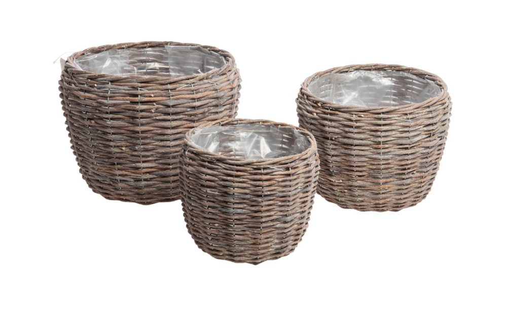 Weiden-Pflanzkoerbe rund grau gew., DM21x18+DM26,5x20+DM32x22cm 05WEG27
