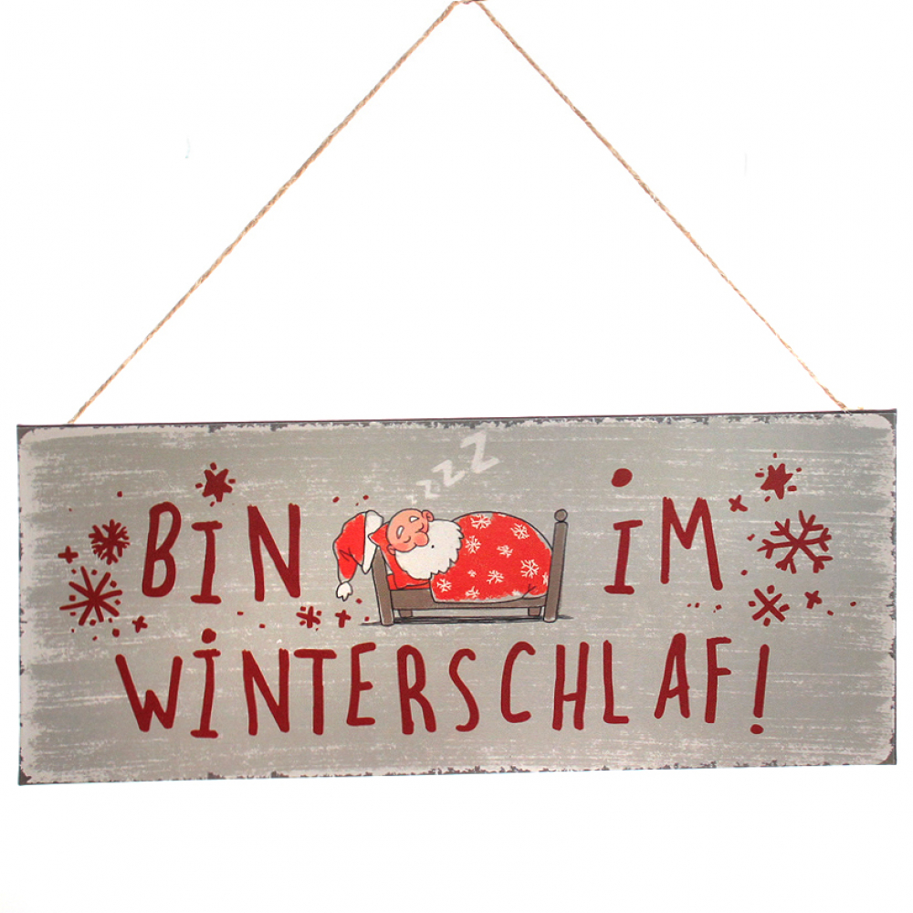 Metall-Schild WINTERSCHLAF grau/rot ca. 30,5x13 cm 66157