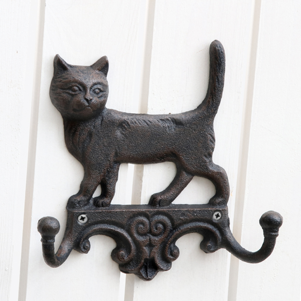 Gusseisen-Wandhaken Katze antik-schwarz ca. 16,5 x 4 x 16 cm H 70212