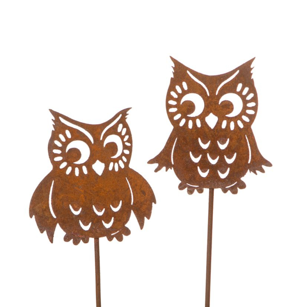 Metall-Stecker 'Eule', 2 sort.rost ca. 9 x 10 cm H/ 32 cm L 75329