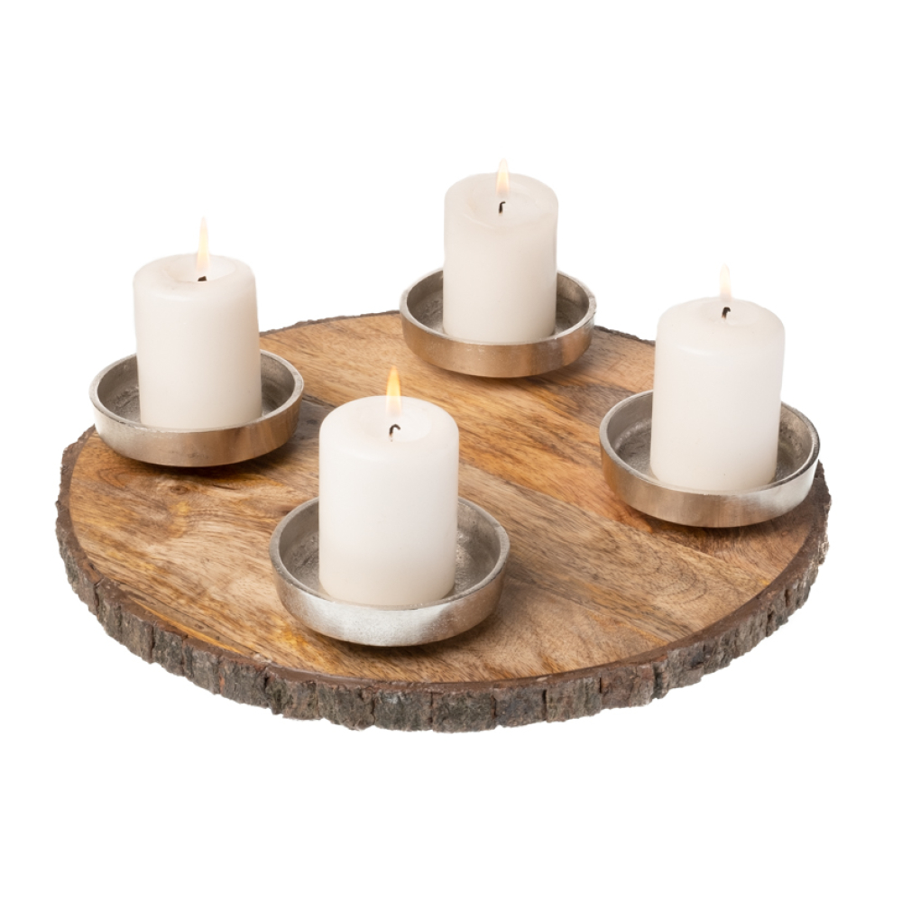 Holz-Scheibe m. 4 Alu-Kerzenhaltern ca. 32 cm DM 80738