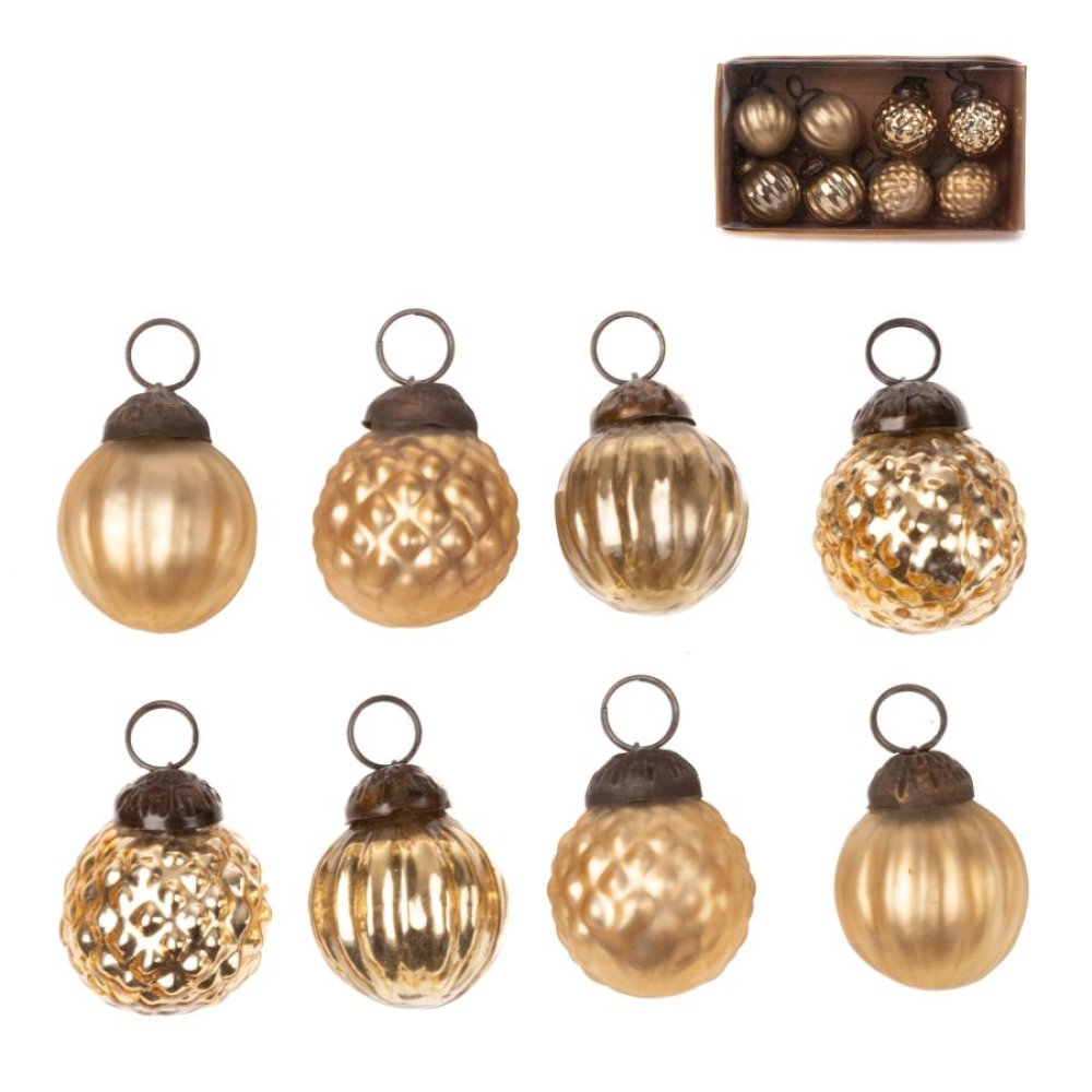 Glas-Kugeln Set m.8 Stck. gold sort. ca. 2,5 cm DM 11986