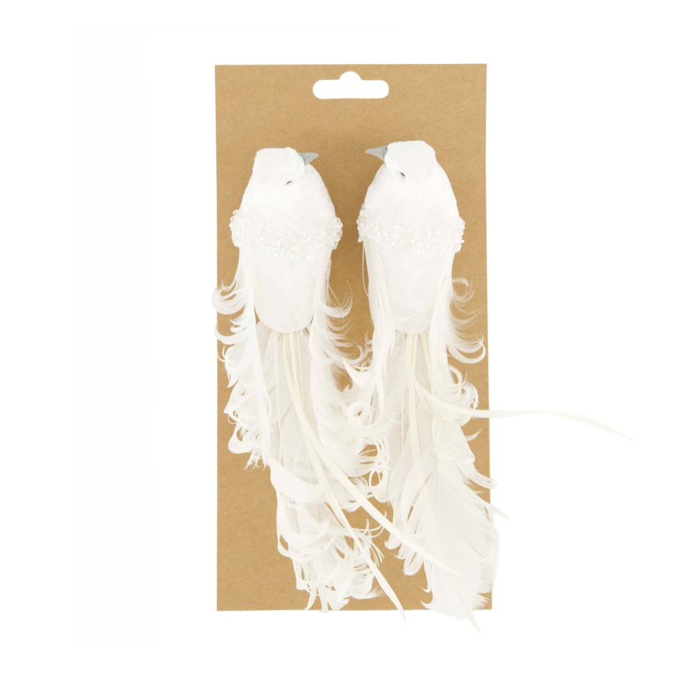 Stoff-Vogel a. Clip 20x5.5x6.5cm 2-sort. weiss 122474