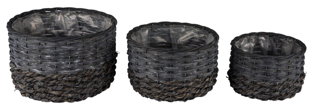 Korbset 3tlg., rund, anthrazit Naturmaterial, 28x28x19cm 12402356