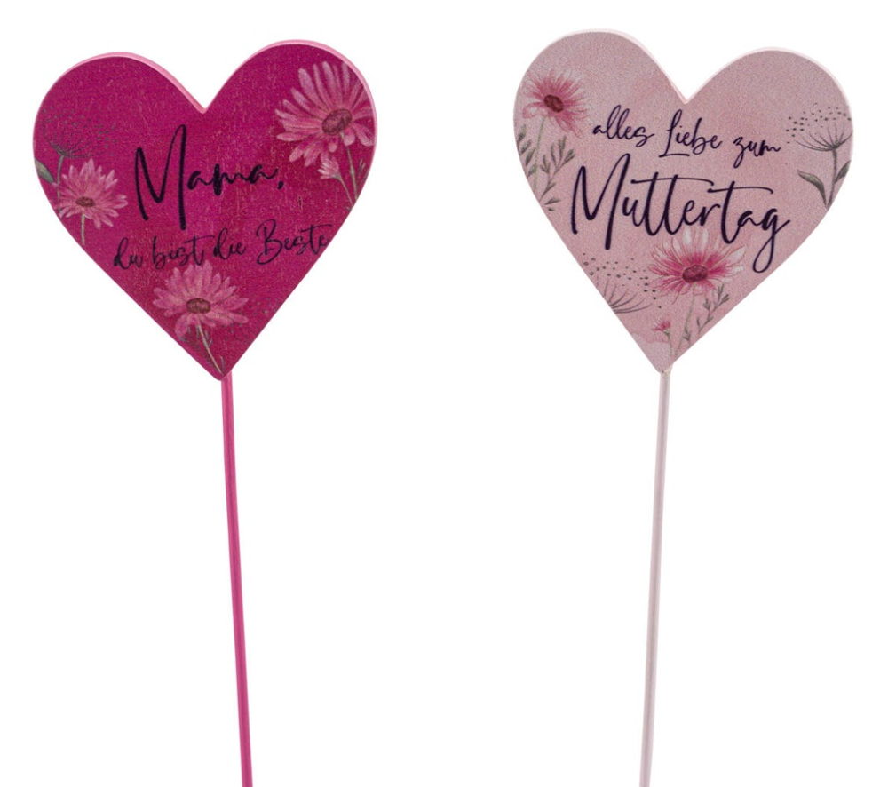 Holzstecker-Herz,Muttertag-Spruch 2sort., Rosatoene, 26x6x0,5cm 12404345