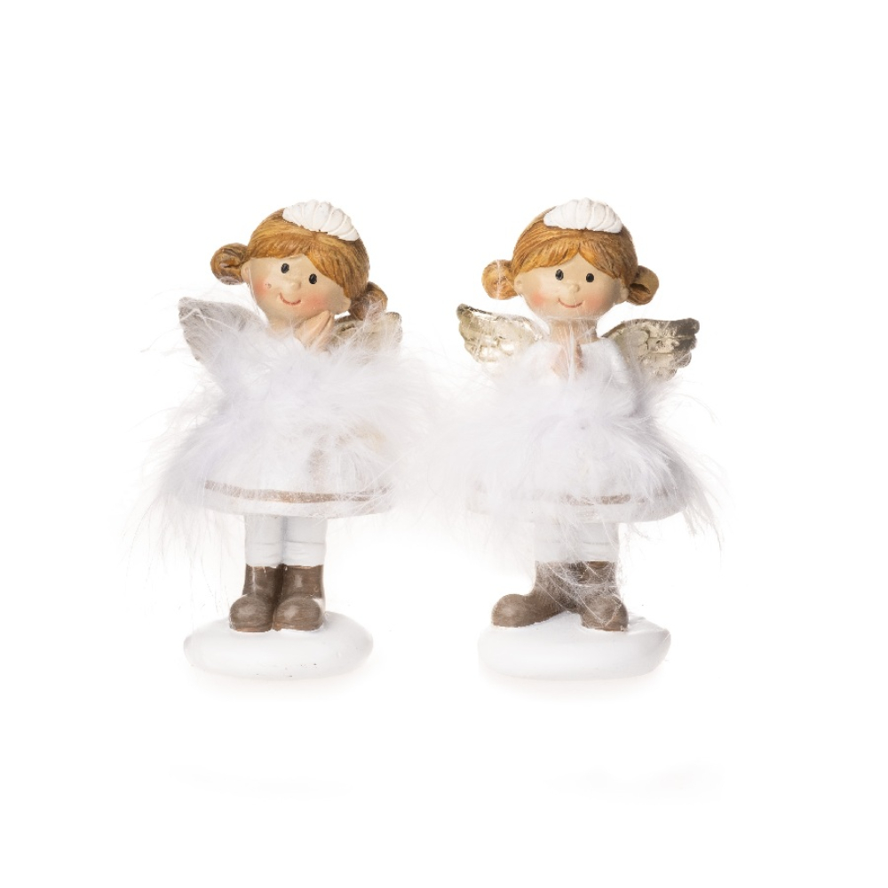 Poly-Engel m. Federrock weiss-gold ca. 5 x 4 x 9,5 cm H 12508