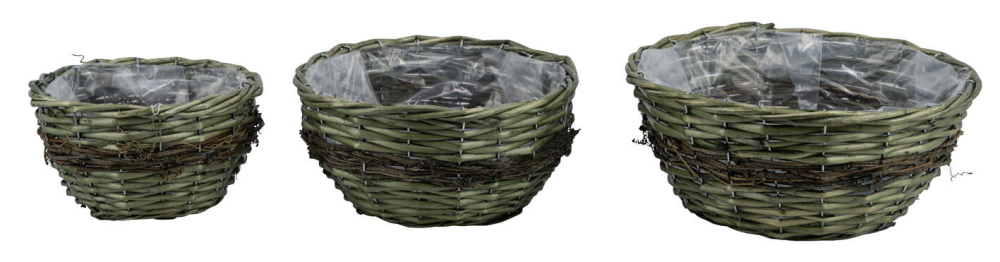 Korbset 3tlg., gruen, rund innen Folie, 30x30x13cm 12601481
