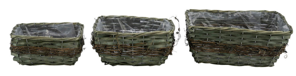 Korbset 3tlg., gruen, eckig innen Folie, 22x15x11cm 12601483