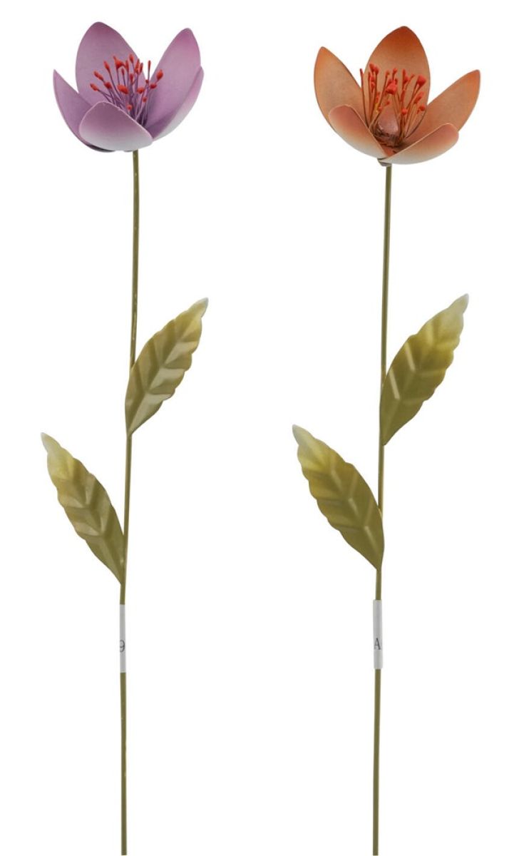 Metallstecker Blume, 2sort. orange/flieder/gruen,5,5x4,5x30 12602030