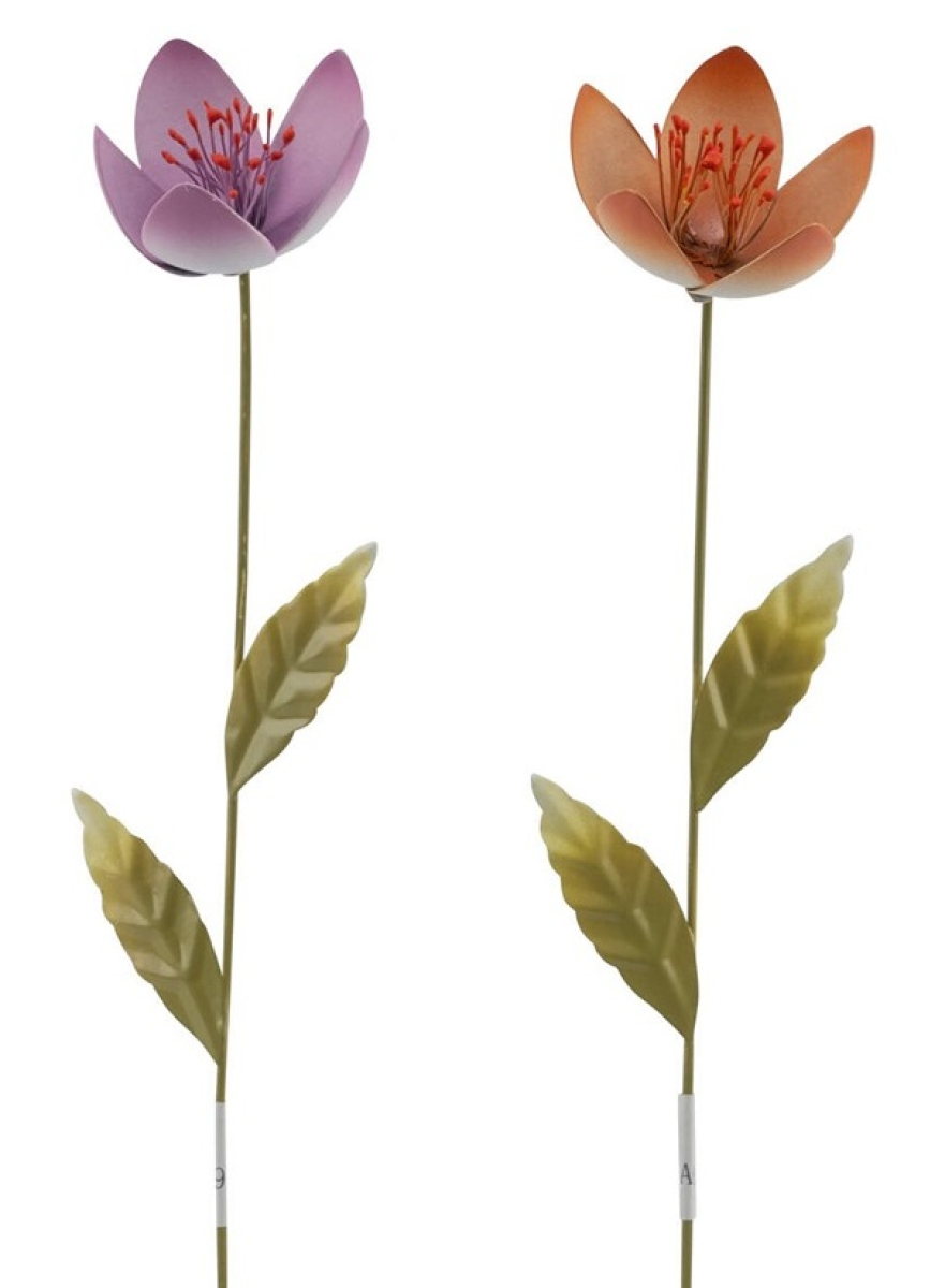 Metallstecker Blume, 2sort. orange/flieder/gruen,8x10x51 12602031