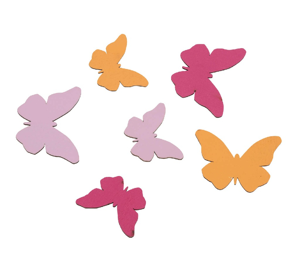 Holzstreu 18St.i. Tuete  pink/orange/rosa, Schmetterling, ca. 4,5 und 5,5cm 12604139