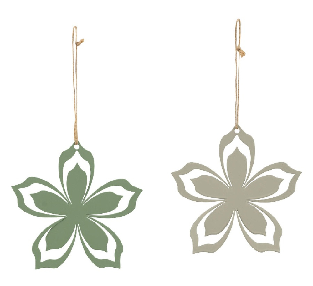 Metallblume, haeng., 2sort. gruen/beige, 8x0,01x7,5cm 12605005