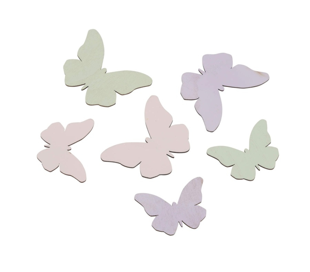 Holzstreu 18St.i. Tuete gruen/flieder Schmetterlinge, ca. 4,5 und 5,5cm 12605189