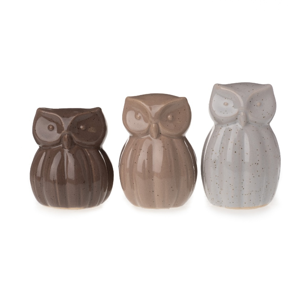 Porzellan-Eule 3 sort. braun/grau/taupe ca. 4,5 x 4,5 x 8 cm H 15009