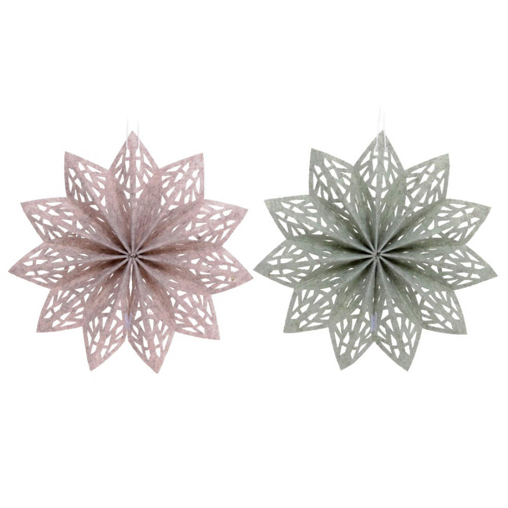 Filz-Schneeflocke z.Haengen 2 sort., beige/gruen ca. DM 25 cm 22641