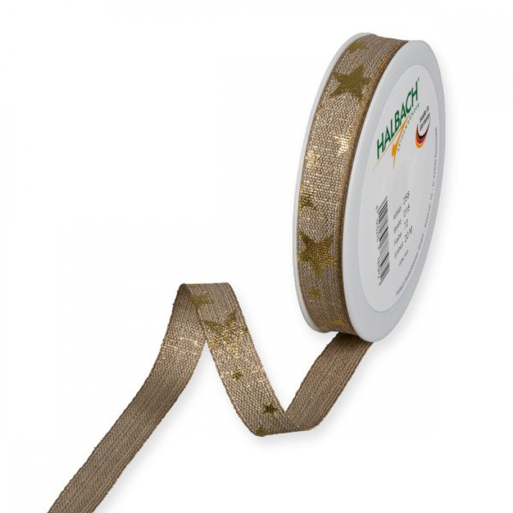 Druckband Sterne linen/gold 15mm 20m