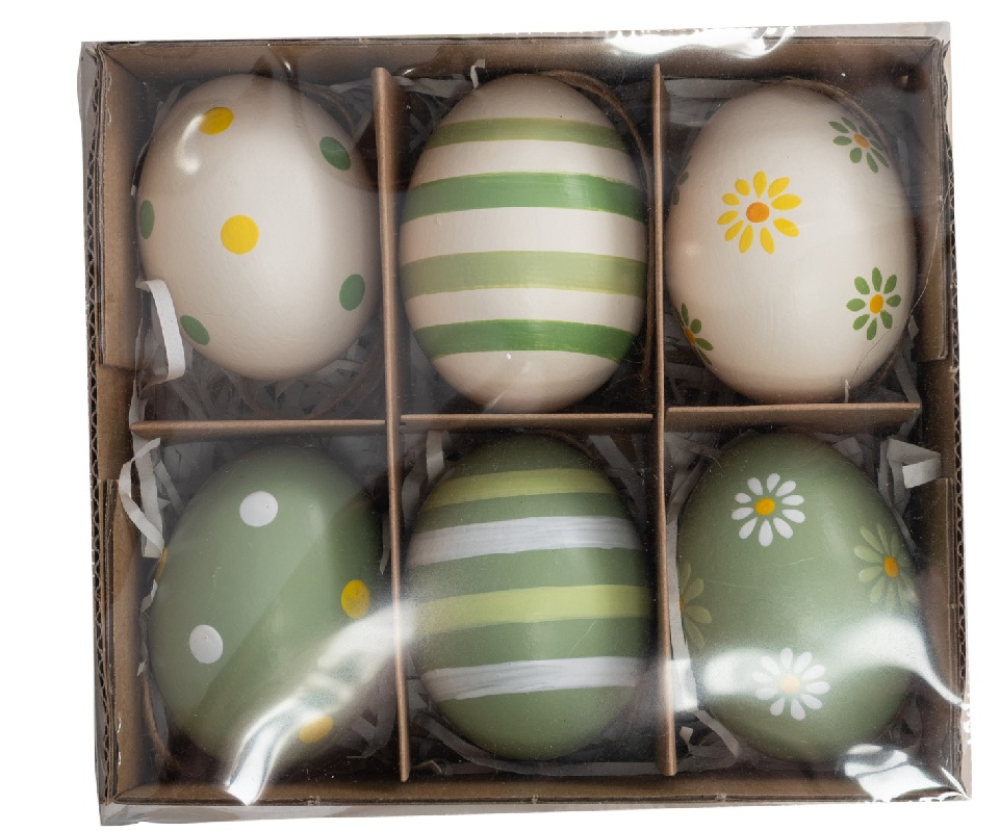 Huehnereier zum Haengen, gemustert gruen sortiert, 6cm 26EHN04