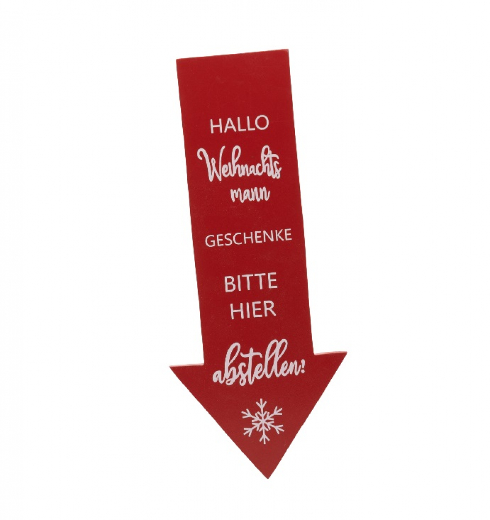 Holz-Pfeil Hallo Weihnachtsmann Geschenke bitte hier ab rot/weiss, 30x12,5x0,6cm 31HOD09"