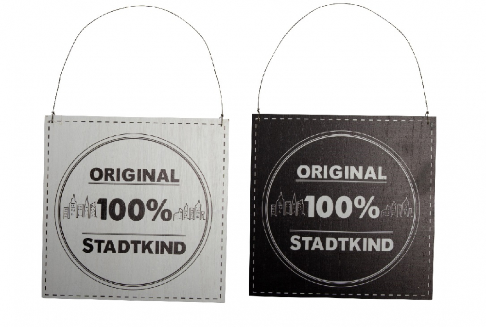 Holz-Tuerschild Original 100% Stadtkind weiss+schwarz sortiert, 37x23cm 31HOT02