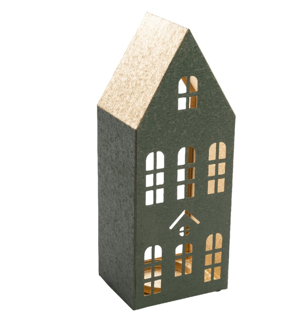 Metall-Haus Windlicht gruen-gold ca.13x10x33cm 31MEQ30