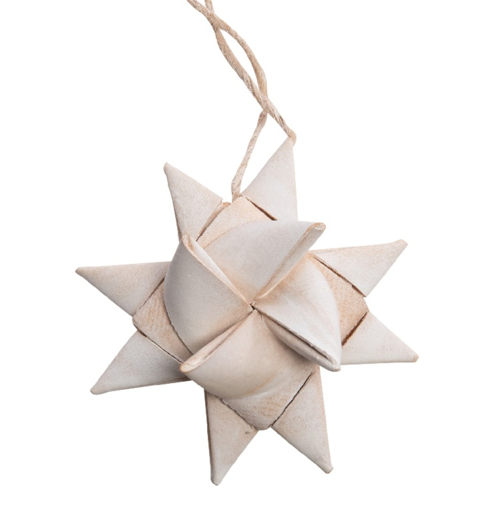 Holzspan-Stern Froebel/Origami, z. Haengen weiss gew. DM 30x15cm 39HSW10