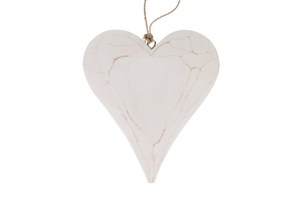 Holz-Herz weiss 16x2x19cm 41294-045