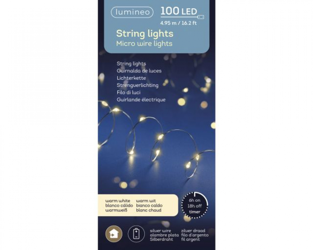 LED-Micro-Lichterkette Batt. 4,95m 100L silber 483507