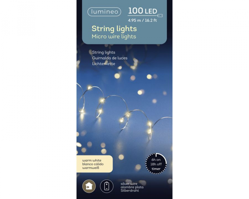 LED-Micro-Lichterkette Batt. 4,95m 100L silber 483507