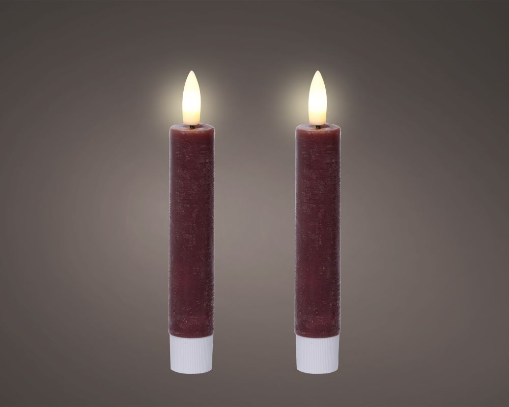 LED Spitzkerze Wachs  2,2x14,5cm burgund Kt.m.2 Stck m.Timer 489249