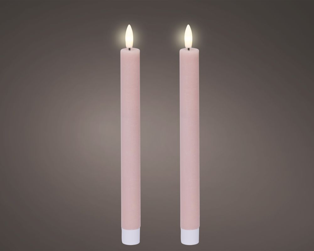 LED Spitzkerze DM 2,2cm H 24,5cm rosa Kt.m.2 Stck. m.Timer 489275