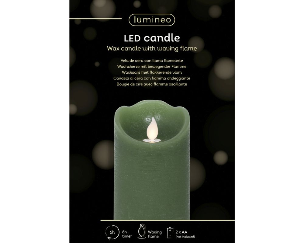 LED Flackerkerze gruen 7,5x12,5cm m. Timer 489313