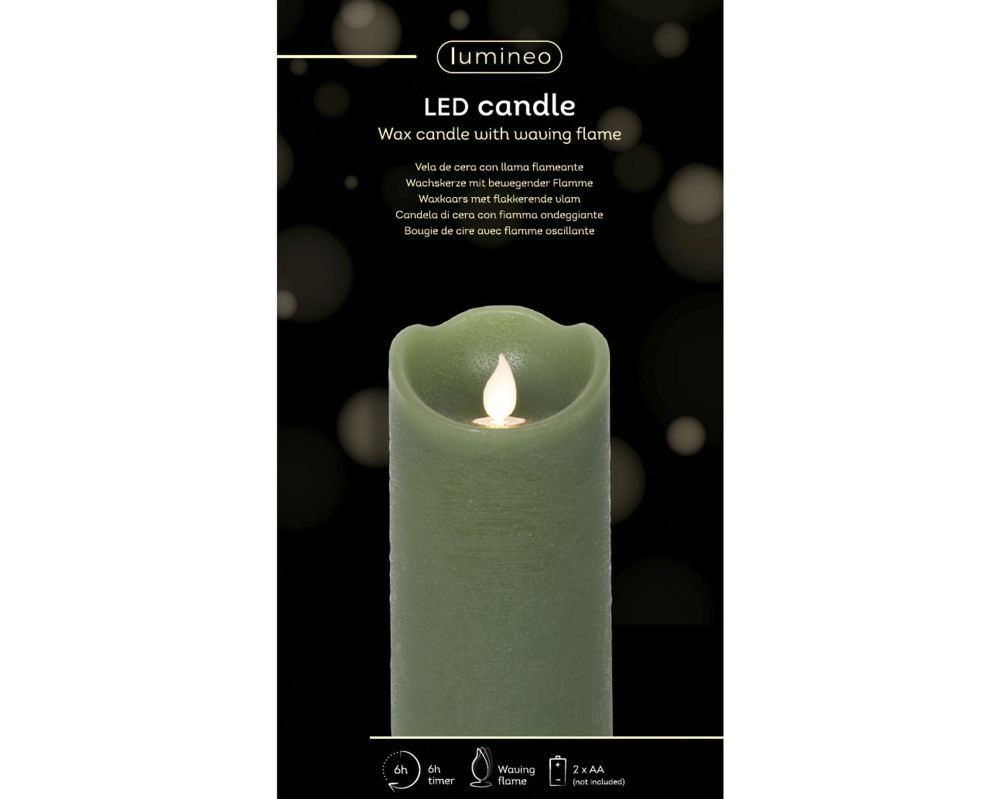 LED Flackerkerze Batt.inn dia7.5x15cm gruen 489314