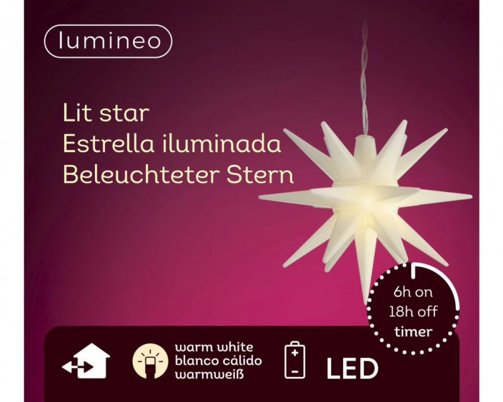 LED Stern 12cm m.Batterie/Timer weiss 490735