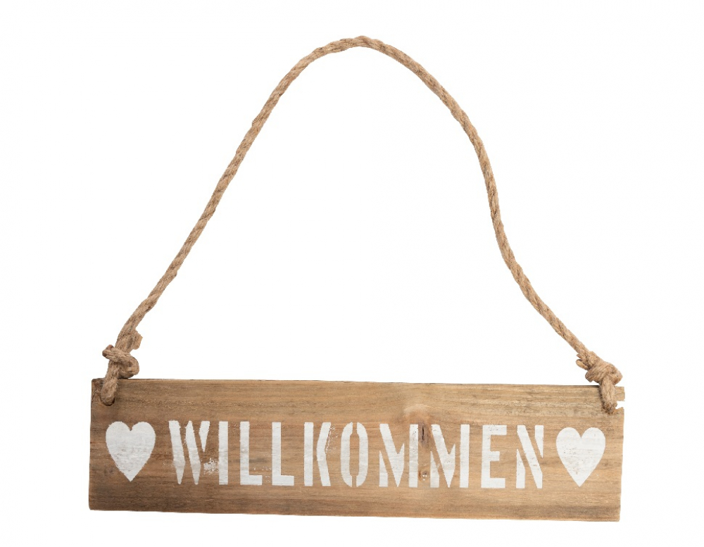 Holz-Schild zum Haengen WILLKOMMEN", waagerecht braun, 40x10cm 50HO25"