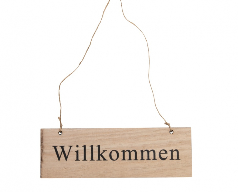 Holz-Anhaenger mit Schrift Willkommen", rechteckig natur, 18x0,8x6cm 50HO50"