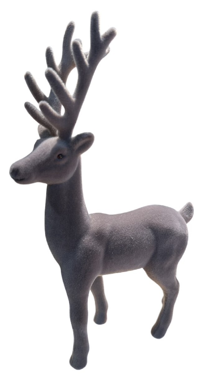 Kunststoff-Hirsch, stehend, geflockt, H29cm grau 612001-72