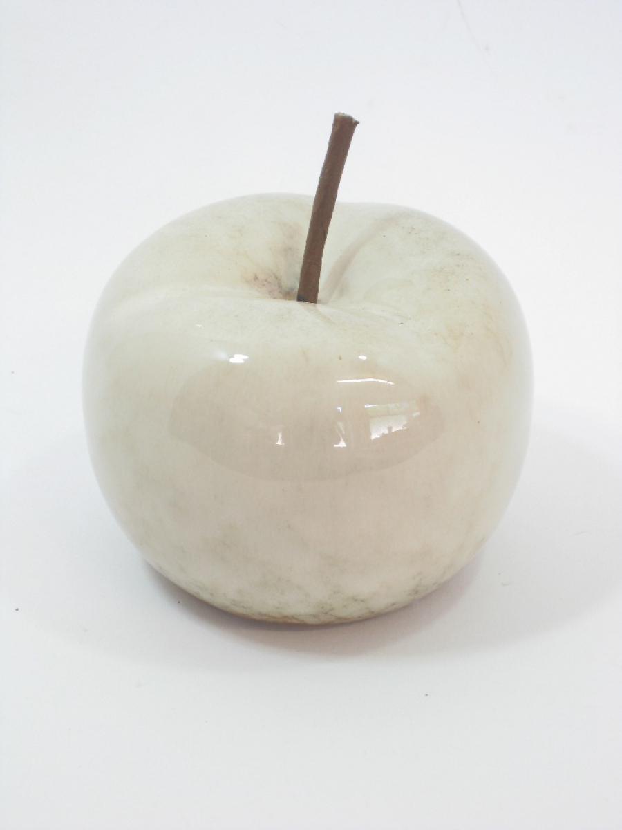 Keramik-Apfel, 10x10x11cm, glasiert weiss 612450-11