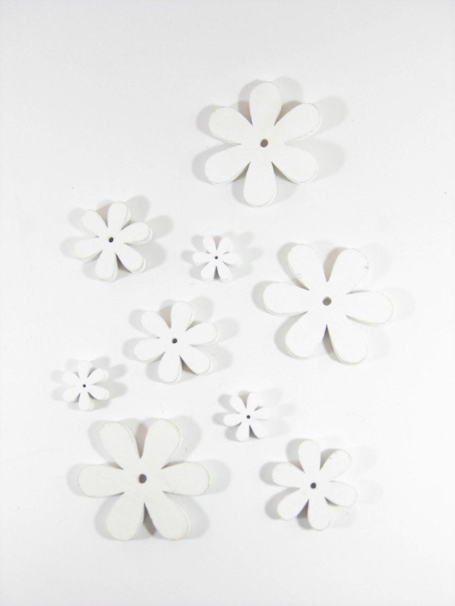Holz-Blumen D6,5/4,3/2,5cm Btl a 24 weiss 630023-11