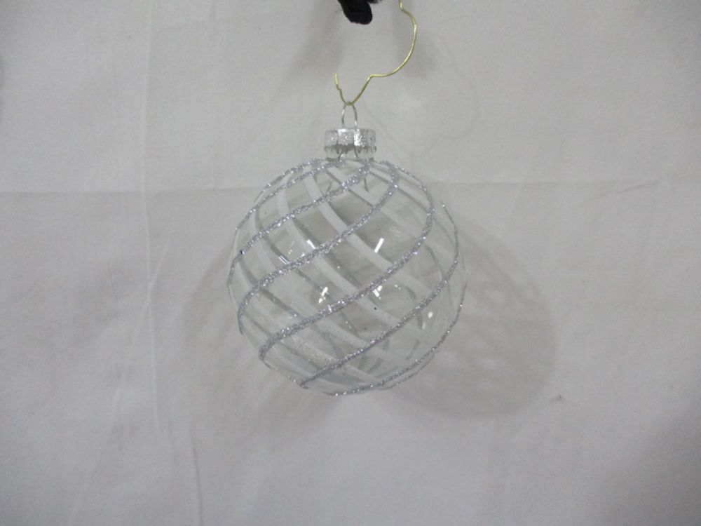 Glas-Kugel Ornament Streifen D8cm klar/ws/si 700672-17