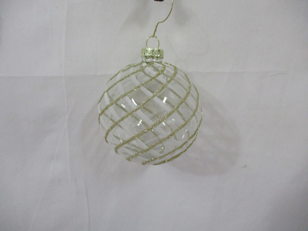 Glas-Kugel Ornament Streifen D8cm klar/ws/go 700672-18