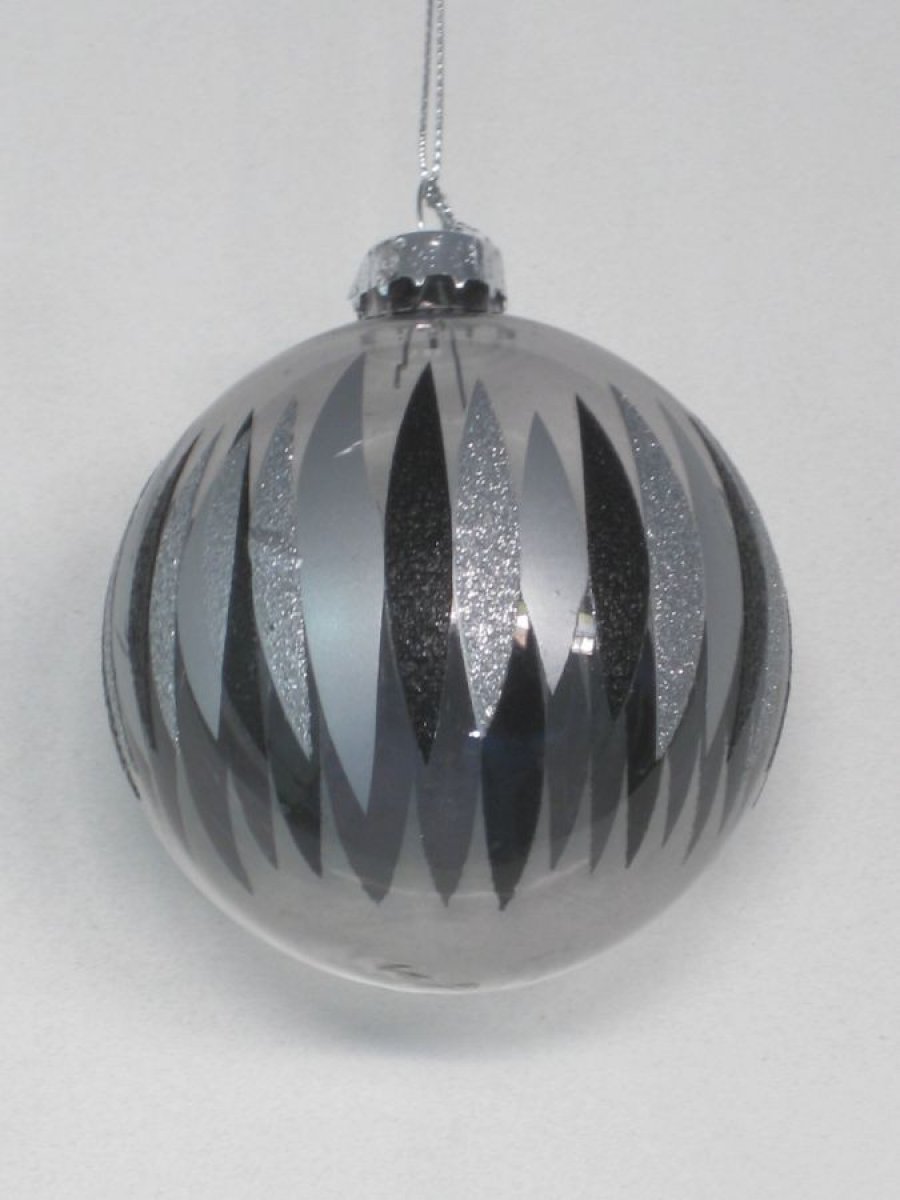 Glas-Kugel Ornament D8cm klar/sw/si 700689-81