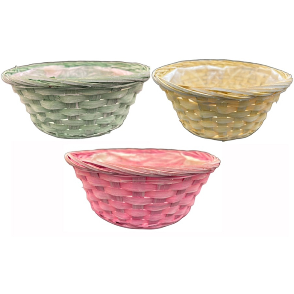 Bambussplittkorb rund, D20/14 H10cmgruen/gelb/pink sort. 730017-87