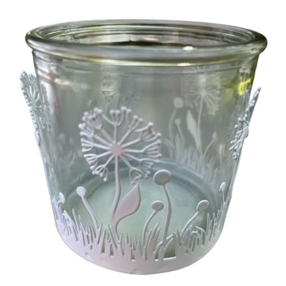 Windlichtglas Wiese, D12 H12cm weiss 810441-11