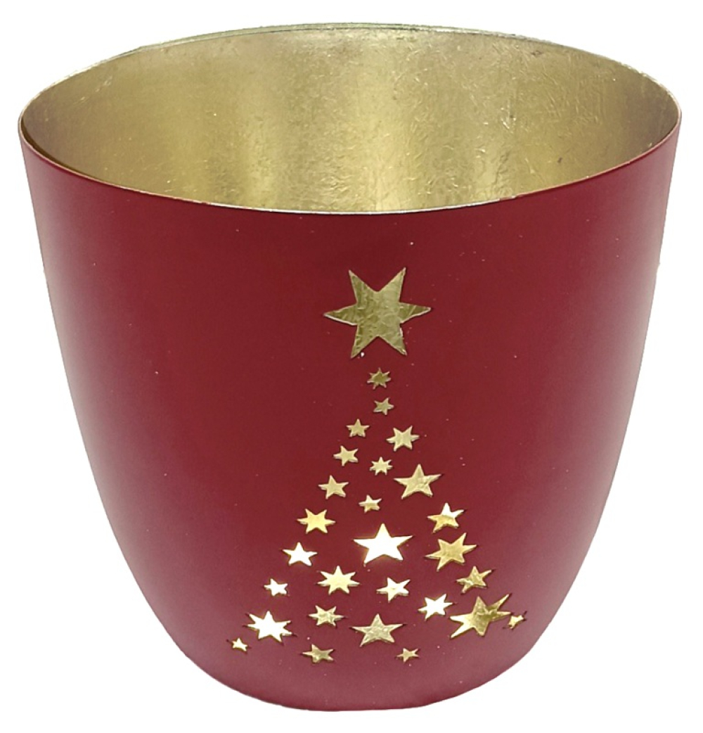Metall-Windlicht Baum H8,5cm D10cm dk-rot 810517-27