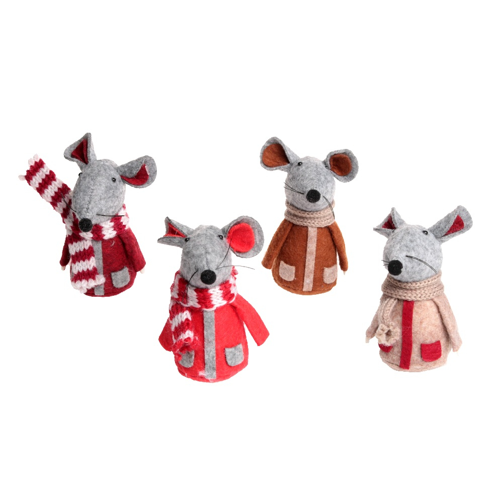 Filz-Weihnachts-Maus, 4 sort., rot/braun/grau ca. 9 cm H 93861