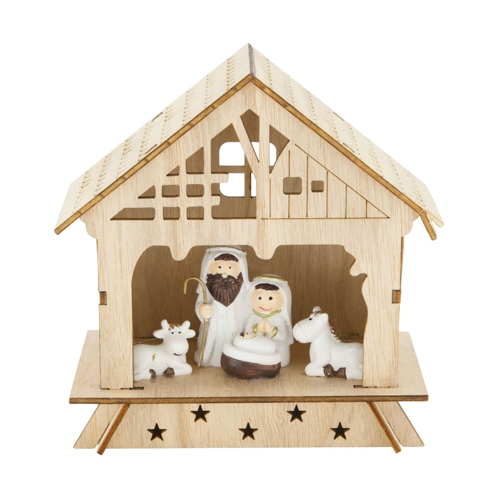 Holz-Krippe m.Figuren 15x9x15cm natur F123773