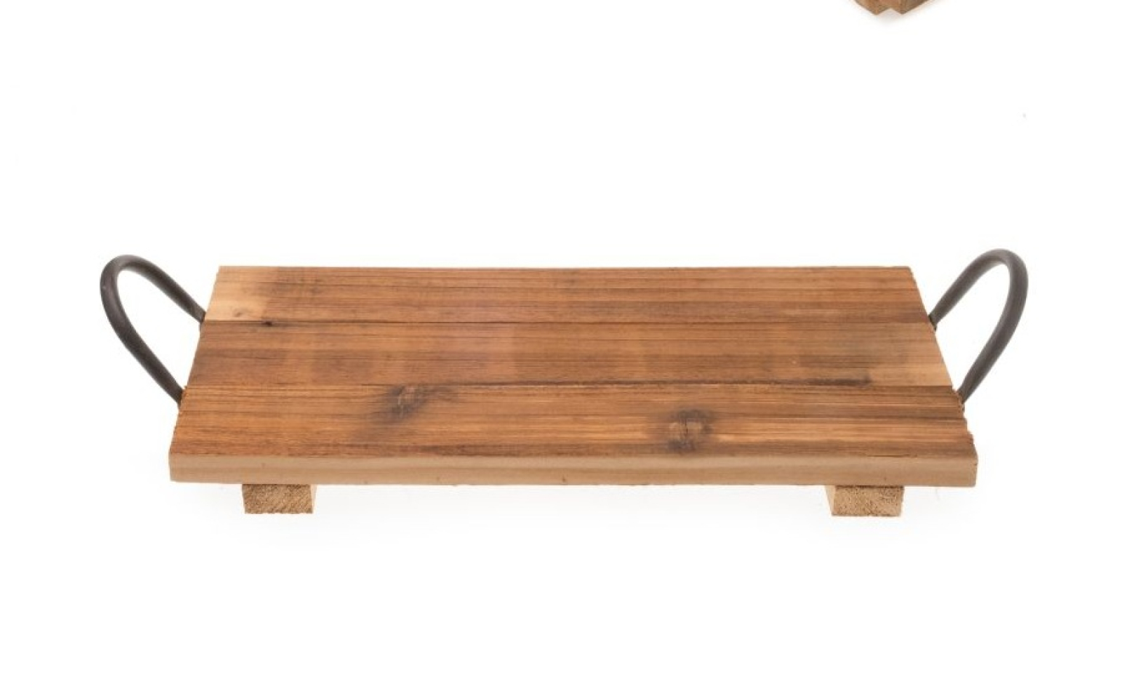 Holz-Tablett rustikal m.Metallgriffen natur ca 38 x 18 x 9cm H 10657