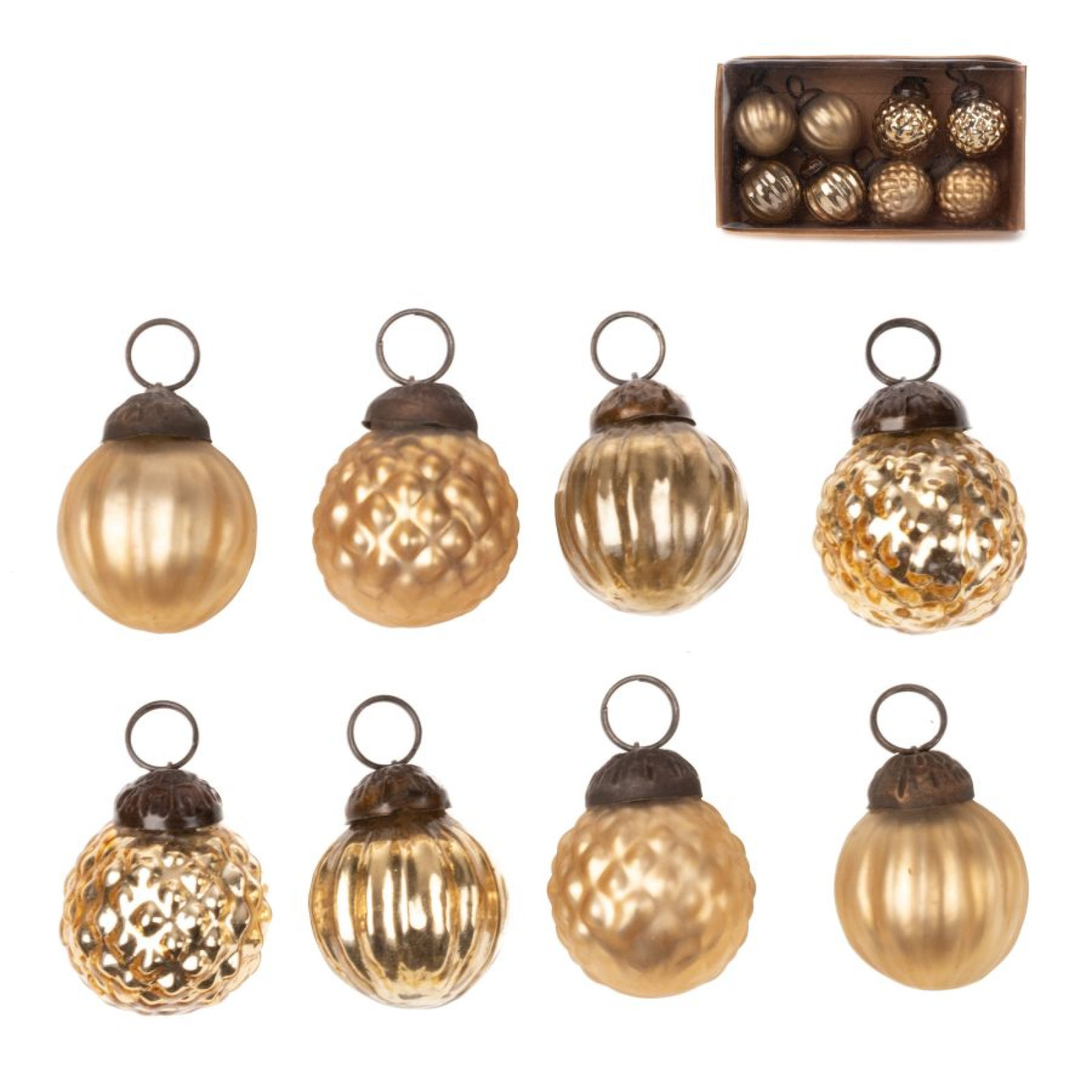 Glas-Kugeln Set m.8 Stck. gold sort. ca. 2,5 cm DM 11986