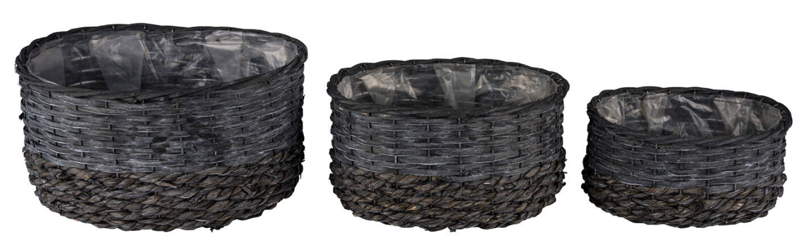 Korbset 3tlg., oval, anthrazit Naturmaterial, 33x26x18cm 12402357